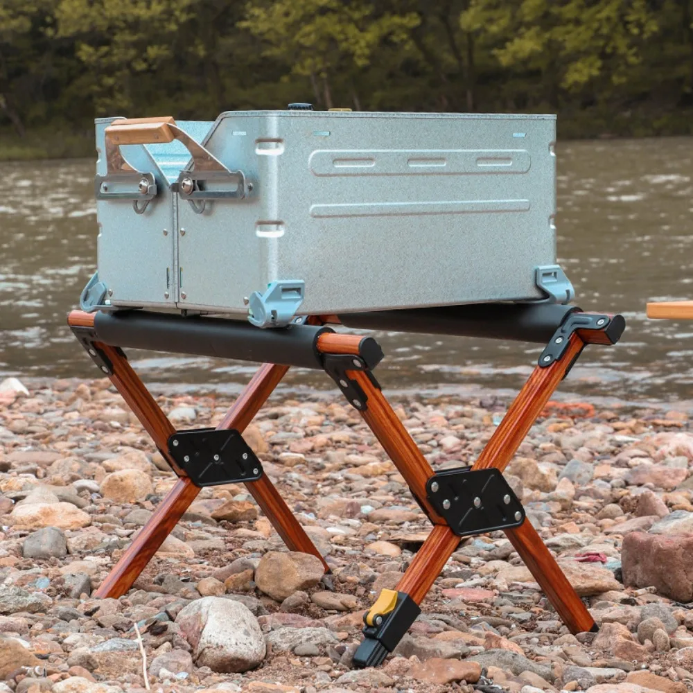 Outdoor Portable Camping Ice Bucket Rack Aluminum Alloy Adjustable Incubator Rack Convenient Foldable Camping Rack Bucket Rack