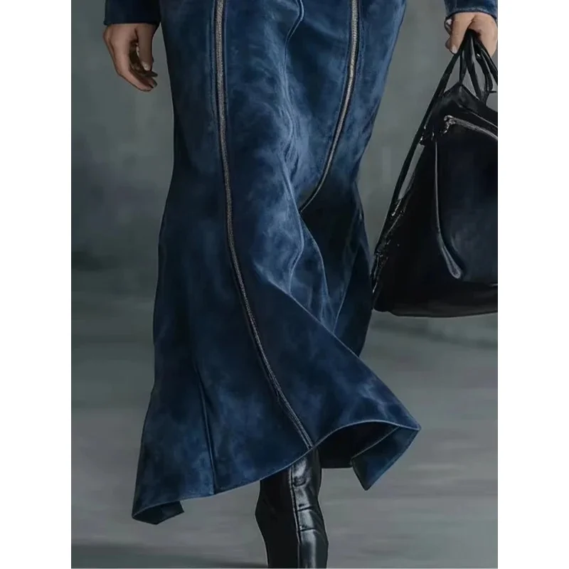 Autumn Long Sleeve Bodycon Maxi Dress Woman Vintage Solid Zipper Slim Fit Long Evening Dress Elegant O Neck Hip Robe Dress