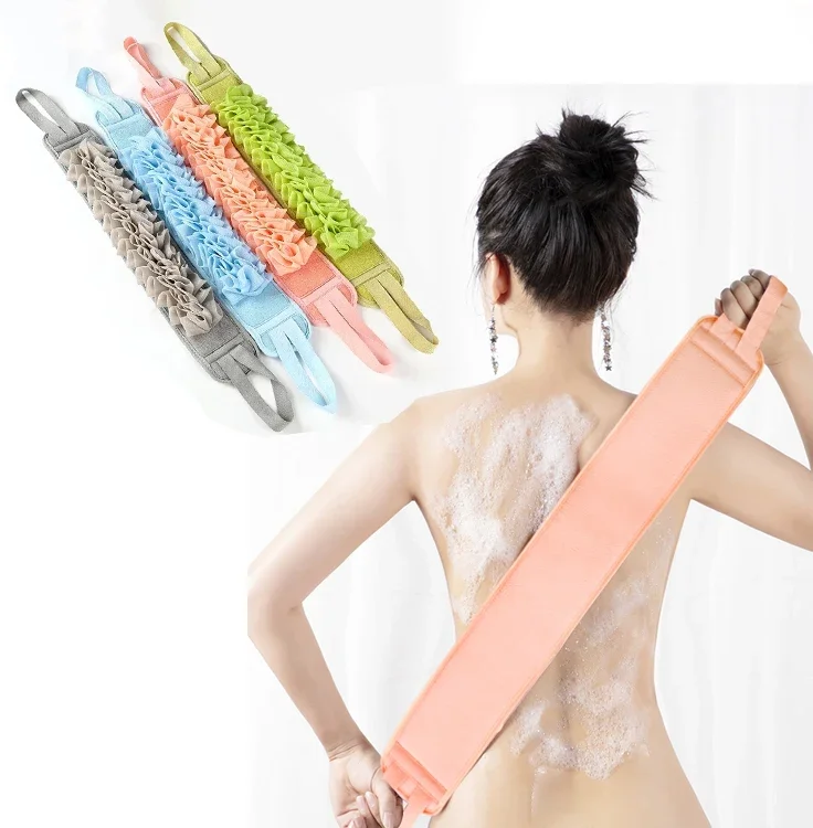 2 In 1 Shower Exfoliating Back Scrubber Bath Belt Towel Deep Mud Clean Korean Body Washcloth Japanese Rear Scrub Pull Strap Tool