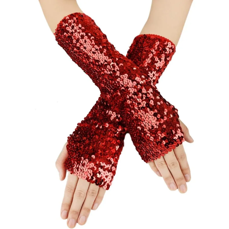JISEN paillettes brillantes manchons chauffe-bras gants sans doigts extensibles pour les événements de mode concerts et tenues de nuit scintillantes M