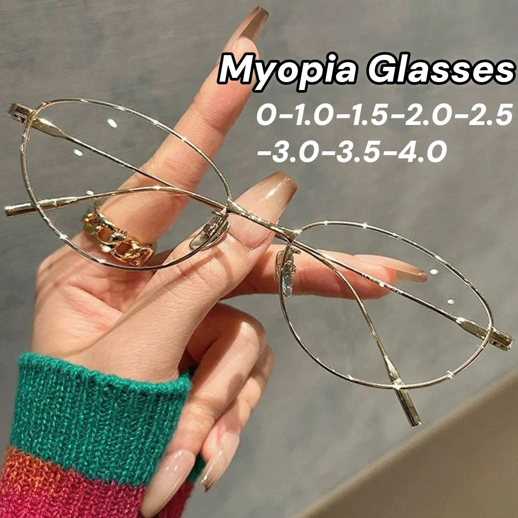 

Retro Oval Frame Cat Eye Myopia Glasses Women Fashion Trendy New Ultra Light Blue Light Lblocking Near Sight Eyeglasses -2.5