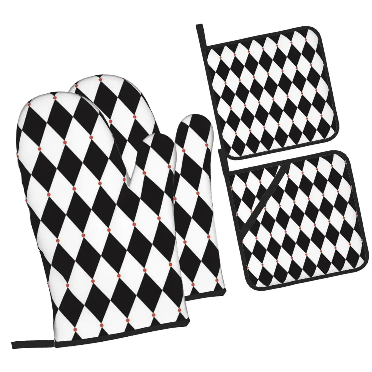 Harlequin Plaid Playing Cards Oven Mitts and Pot Holder Sets of 4 for Baking Kitchen Cooking BBQ Resistant Non-Slip Gloves