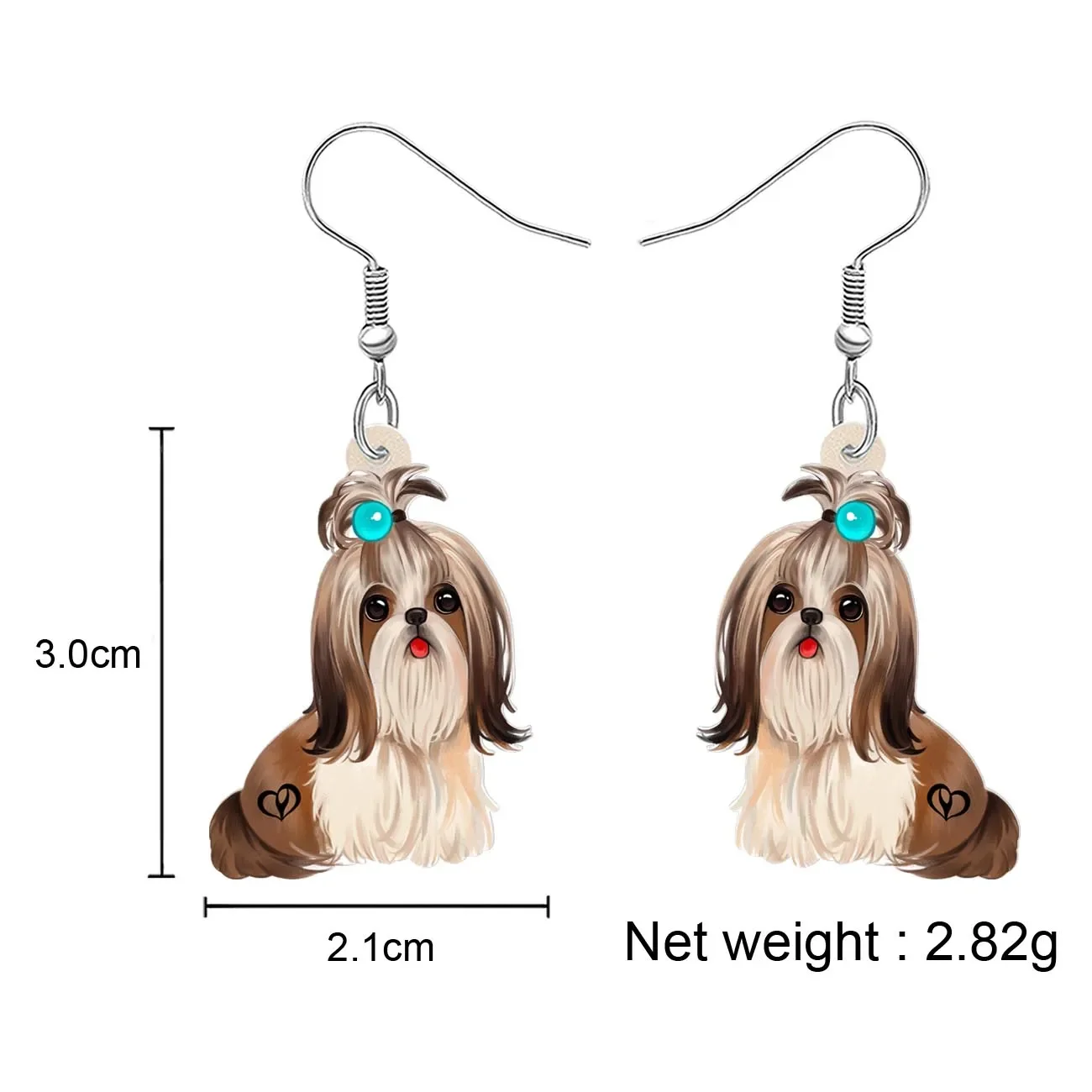 Bonsny Acrylic Plush Brown Shih Tzu Dog Earrings Drop Dangle Charms Puppy Jewelry Pets Gifts For Women Girls Friends