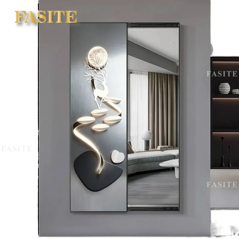 For Living Room Light Luxury Hidden Full Body Mirror Decorative Painting Push Pull Wall Art High End Furniture Home Decor