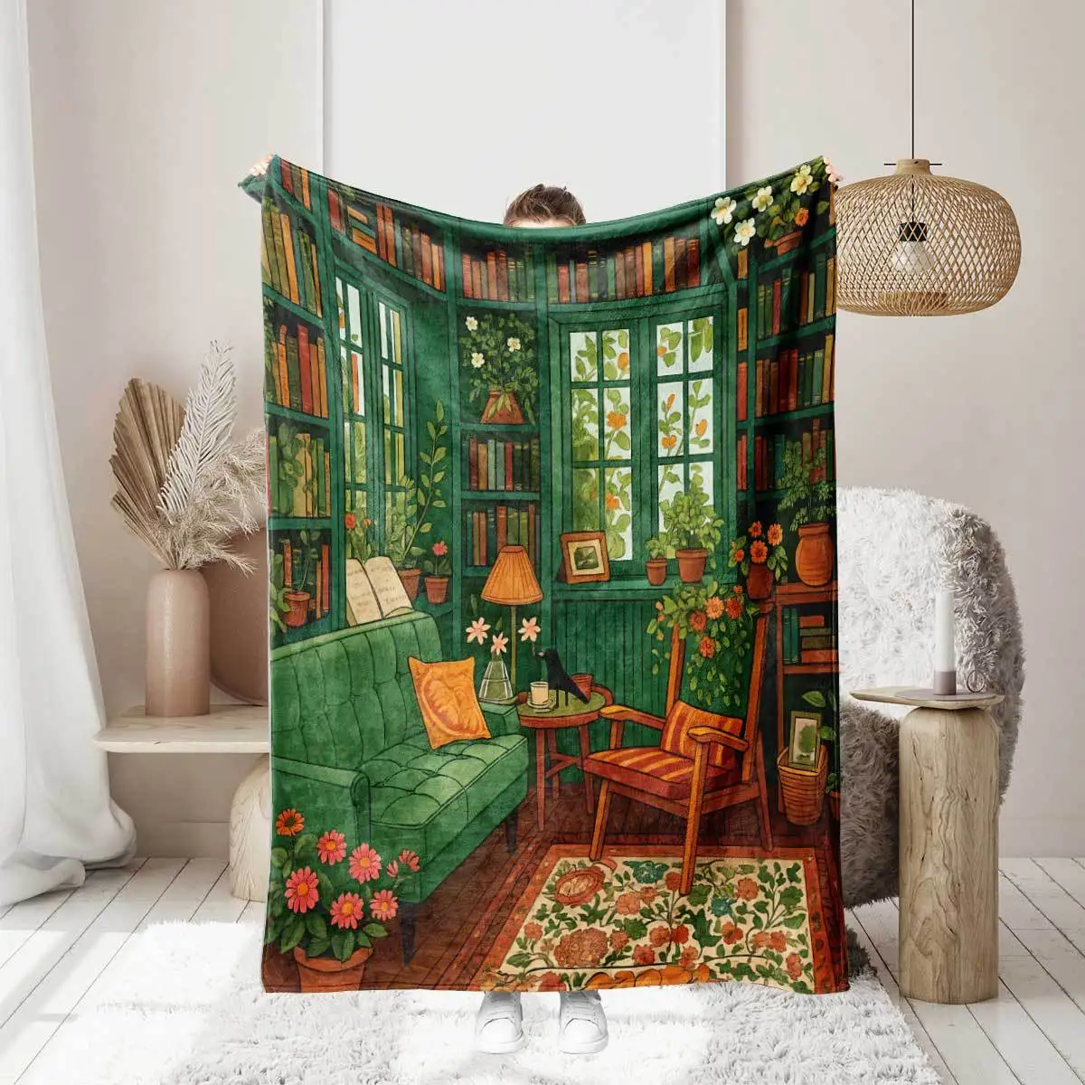 

Green House Microfiber Flannel Blanket Bed Cover Sofa Throw Blanket Travel Air Conditioning Small Nap Blanket Pet Throw Cover