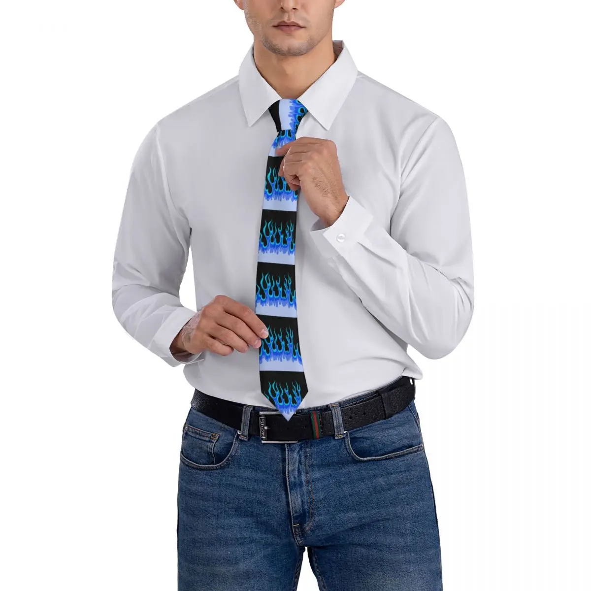 Men's Blue Fire Racing Flames Gravatas no pescoço, Custom, Laço da moda para negócios