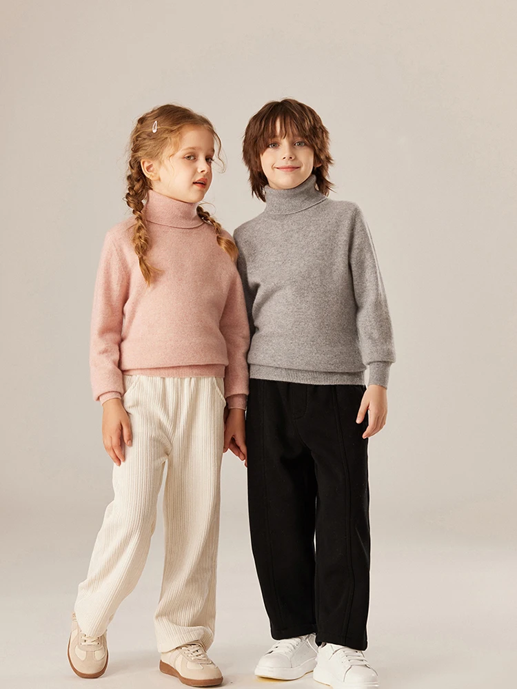 

CHICUU Kid's 100% Cashmere Sweater Turtleneck Pullover Thick Warm Basic Cashmere Knitwear Children's Sweaters Autumn Winter Tops