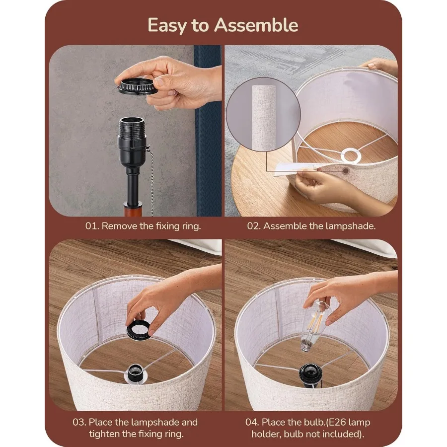 مصباح طاولة منتصف القرن، سلسلة سحب، مصباح بجانب السرير مع غطاء من الكتان، عمود من الخشب الصلب وقاعدة معدنية سوداء، منضدة حديثة L