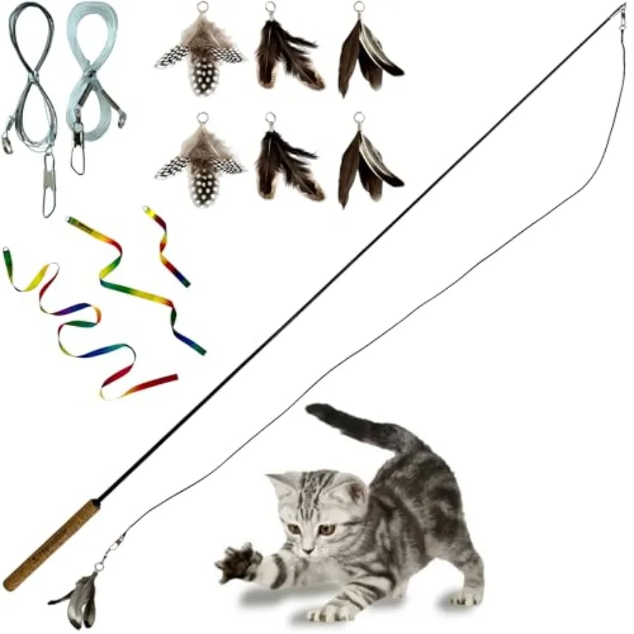 

Набор игрушек для кошек Forever Stick с веревками - Неразрушимая прочная удлиненная палочка-дразнилка для кошек с веревкой