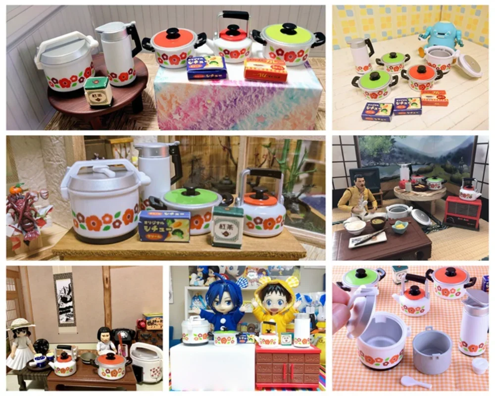 TARLIN Kawaii Cute Gashapon Figure Anime Vintage Showa Kitchen Supplies Kettle Pot Electric Cooker Miniature Items Capsule Toy