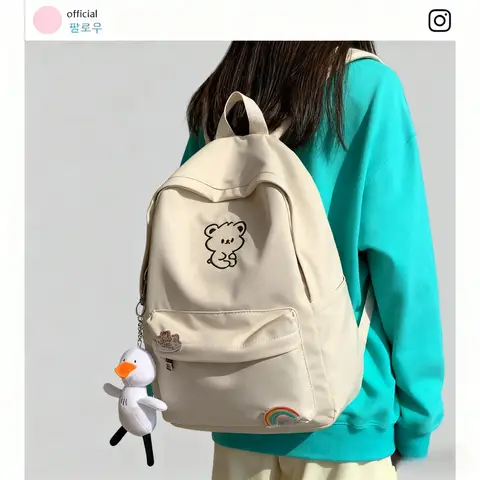 Plecak w stylu koreańskim na jesień 2025, uroczy plecak dla dziewczynki w stylu Instagram, z kreskówkowym misiem, w stylu japońskim ulzzang, miękki plecak szkolny dla dziewczynki, miejski, prosty.