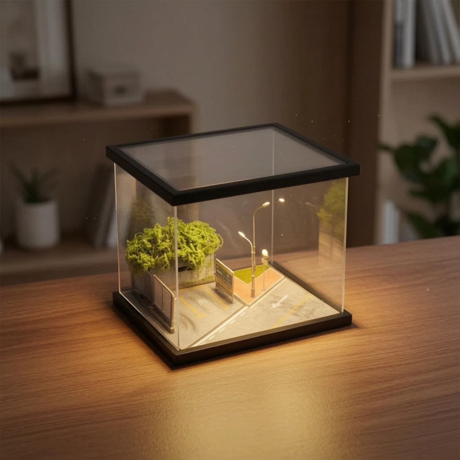 miniature-scene-with-acrylic-case-collectible-diorama-with-display-case-assembly-model-detailed-compact-for-collectors