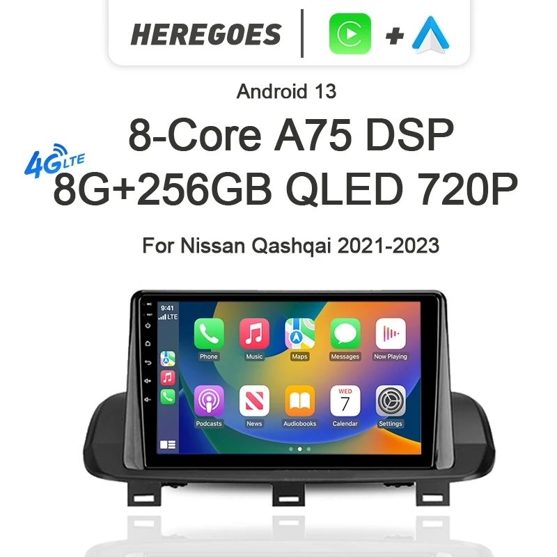 CarPlay 720P Auto Android 13 Car Radio Multimedia Player GPS Navigation 8G+256G Wifi QLED RDS For Nissan Qashqai 2021 2022 2023