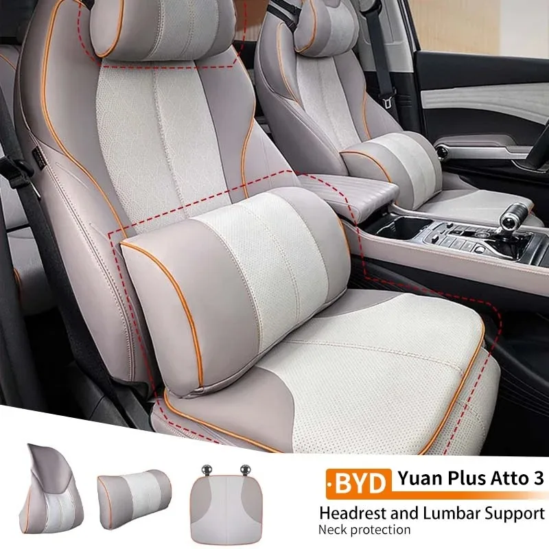 وسادة مقعد السيارة واقية كرسي داعم للفقرات القطنية مسند الرأس وسادة رغوة الذاكرة وسادة الرقبة تخفيف ل Byd Yuan Plus Atto 3 2022-2025