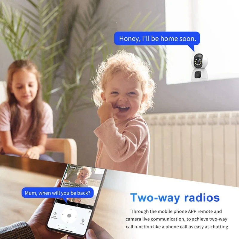 Wifi IP Camera Dual Lens Dual Screen Baby Monitor Home Security Camera PTZ Auto Tracking CCTV
