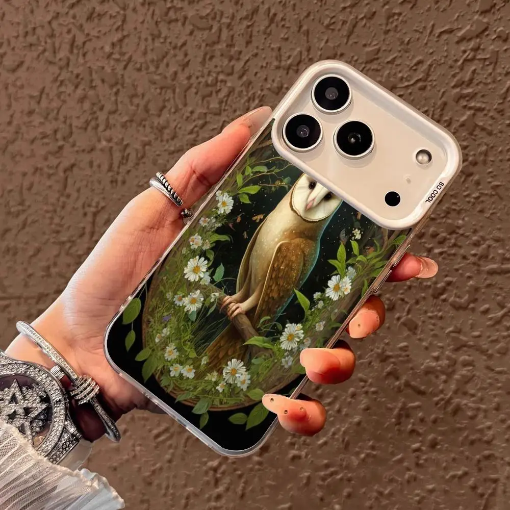 حافظة هاتف بنمط البومة ليلاً لهاتف iPhone17 16 15 14 13 12 11 Pro/ Max/Plus غطاء خلفي مقاوم للصدمات مضاد للبصمة