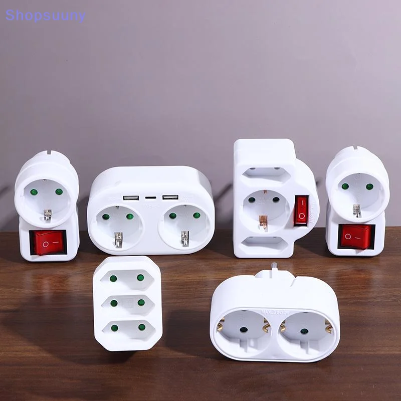 [SU]1 To 3 Plug EU Socket Adapter With Switch 16A Plug Adapter Travel Charging German Standard Power Converter Portugal Turkey