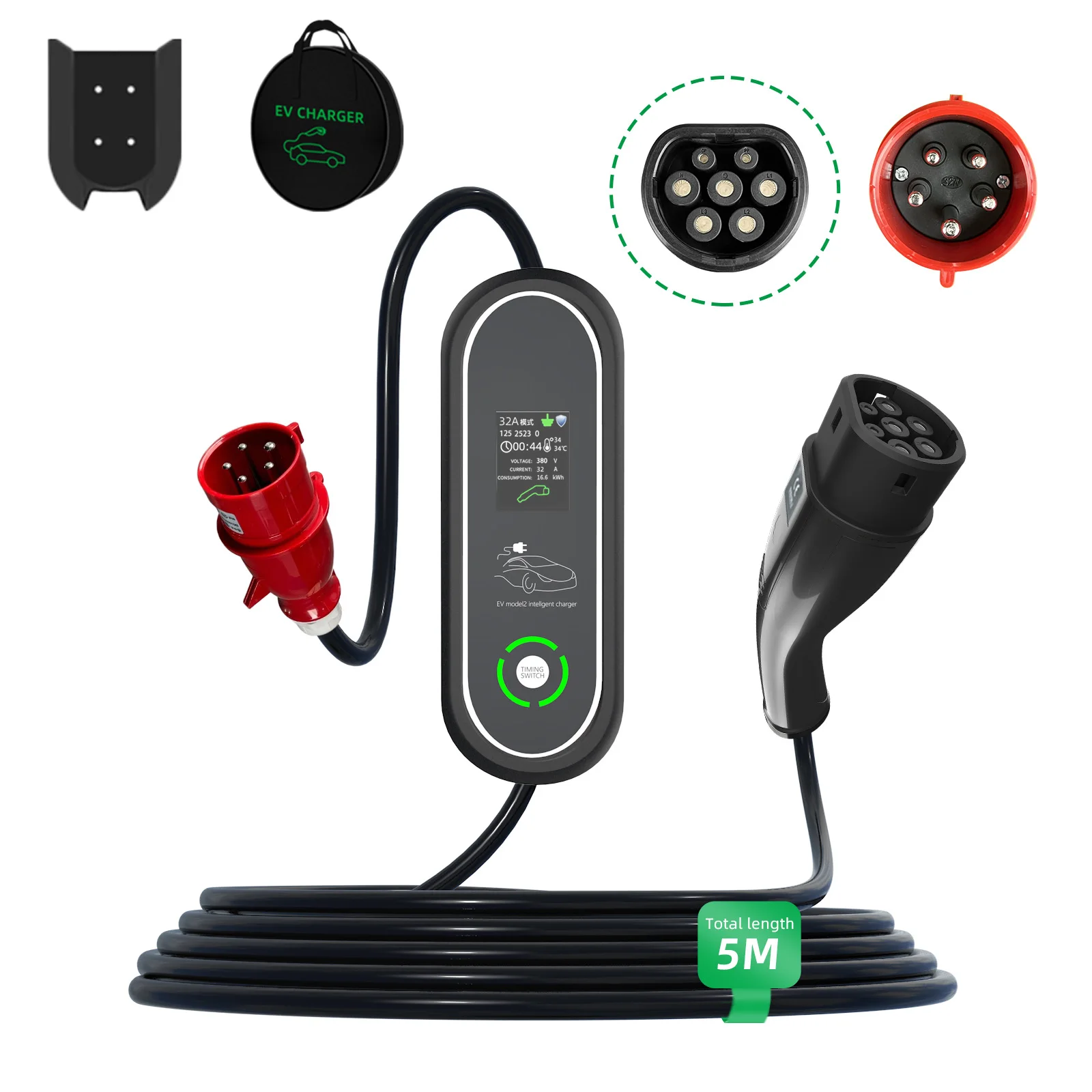 

Wholesalers For IEC 62196 Type 2 Portable EV Charger 32A 22KW IP55 Waterproof With 5M Cable CE Certified OEM ServiceAvailable