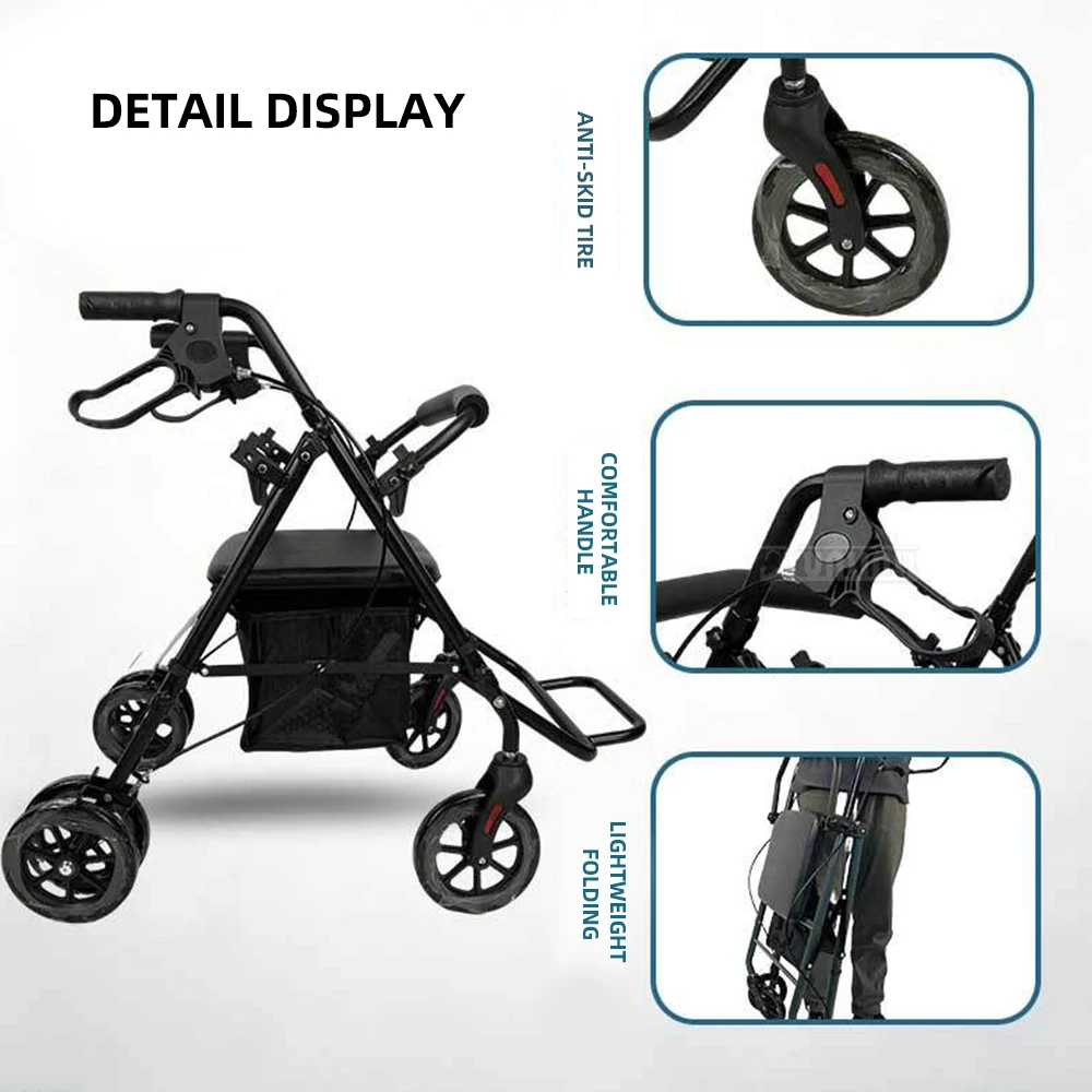 New Elderly Walker 6 Wheel Trolley Shopping Cart Height Adjustable Rollator Foldable Rollator