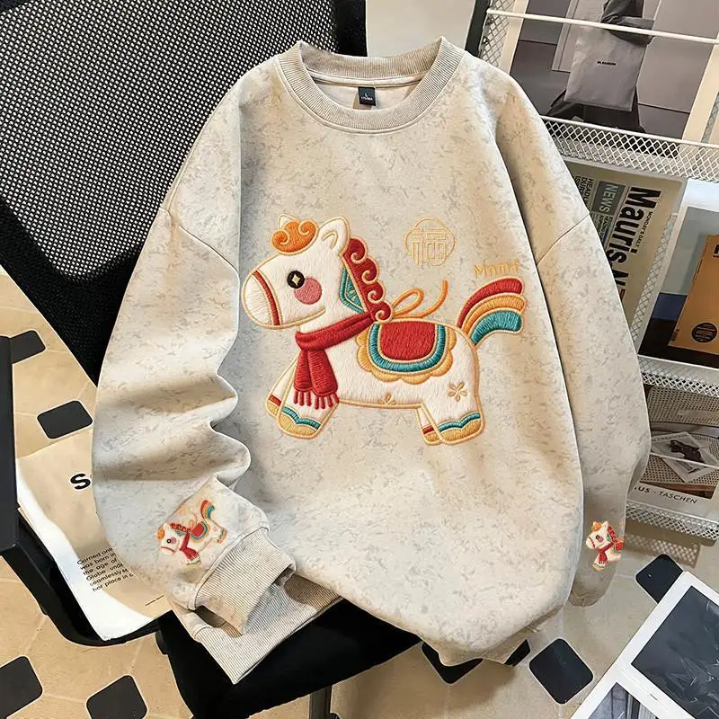 

Модный свободный повседневный универсальный пуловер-свитшот с принтом «Допамин-пони» и эффектом тай-дай, с круглым вырезом, для мужчин и женщин, осень 2026, новинка