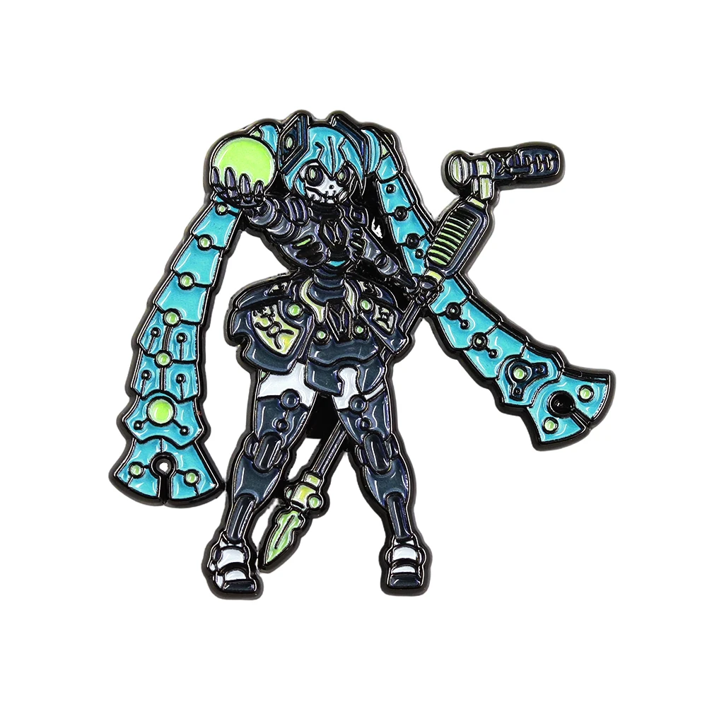Virtuelle Vocaloid-Figur und Necrons-Fusion Mechanische Ästhetik Brosche Gotischer Doppelschwanz-Idol Anstecknadel Rucksack Hut Accessoire – Detail 5