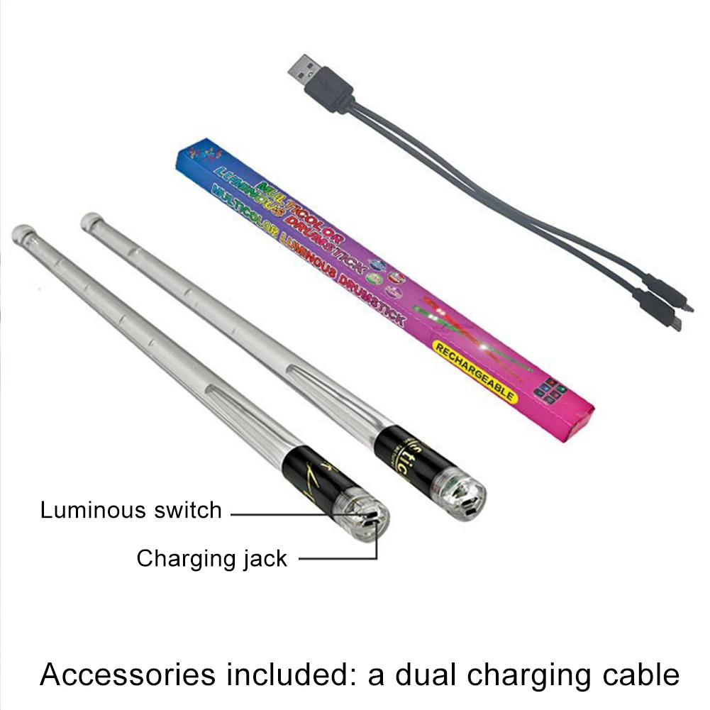 LED تضيء عصي طبلة 15 لون تغيير عصي طبلة بلاستيكية قابلة للشحن المهنية أفخاذ باردة للبالغين الطبولين