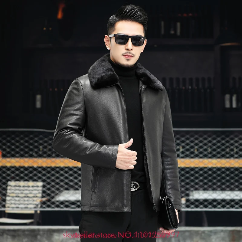 Fur coat Genuine Leather Jacket  Men sheepskin coat  Leather Coat  Mens cony hair liner shearling JacketP1190