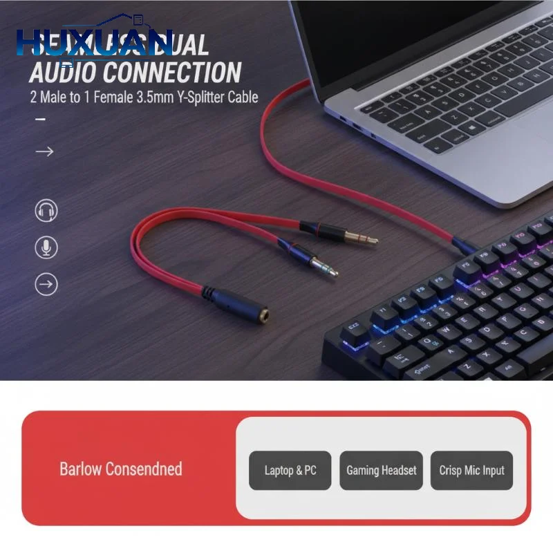 3.5mm Audio Splitter Cable 2 Male To 1 Female Headset Mic Adapter Cord For Laptop Computer Gaming Headphone