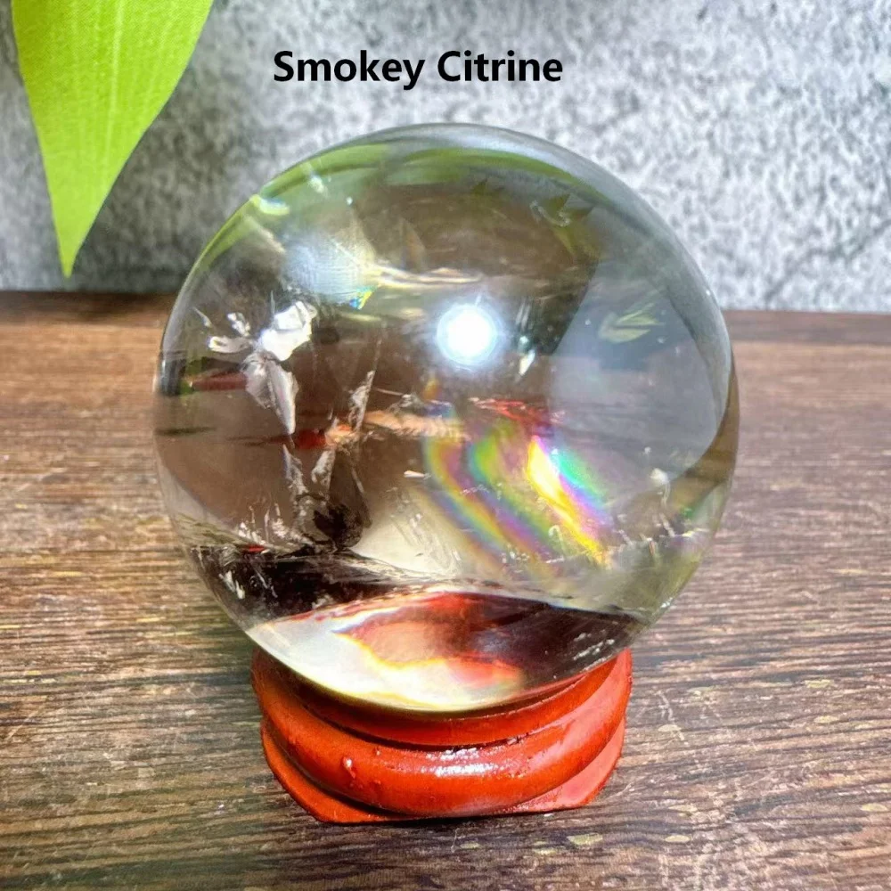 High Quality Natural Crystals Smokey Citrine Quartz Rainbow Sphere Cute Size Carckle Ball Giftgift
