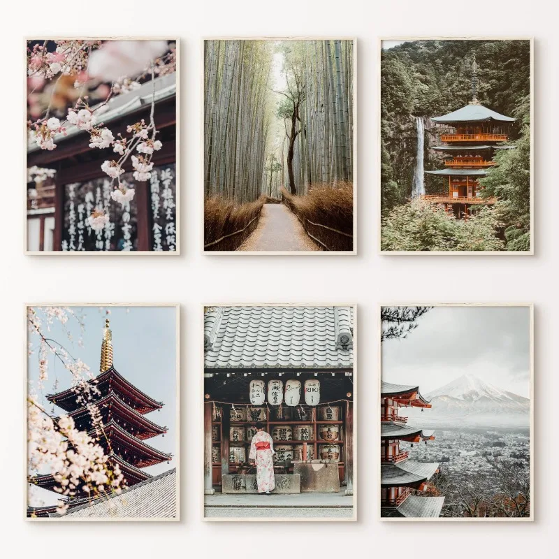 ModernJapanese Pagoda Tokyo Travel Fujiyama Landscape Posters and Prints Canvas Printing Wall Art Picture for Living Room Decor