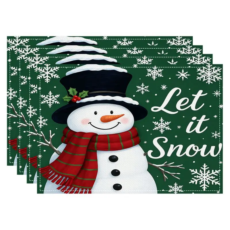 VIKAMA Green Snowman Christmas Meal Mat Waterproof and Insulated Table Mat Holiday Party Home Restaurant Table Decoration Mat