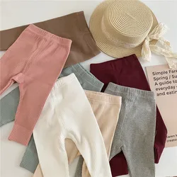 Spring Autumn New Baby Girl Ribbed Leggings Cotton Infant Boys Solid Stretch Pants Children Casual Trousers Kids Clothes