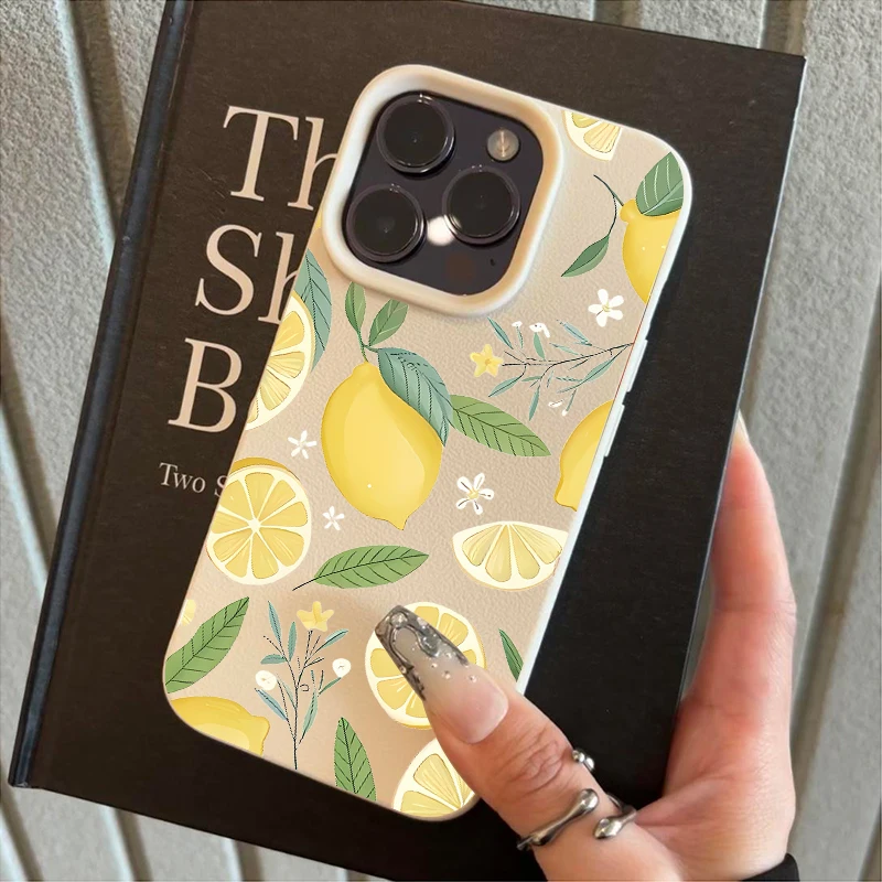حافظة لهاتف آيفون 16 15 14 13 12 11 برو ماكس حافظة بنمط الليمون الكرتوني لهاتف آيفون XS Max X XR 16 Plus حافظة ناعمة من البولي يوريثان Funda