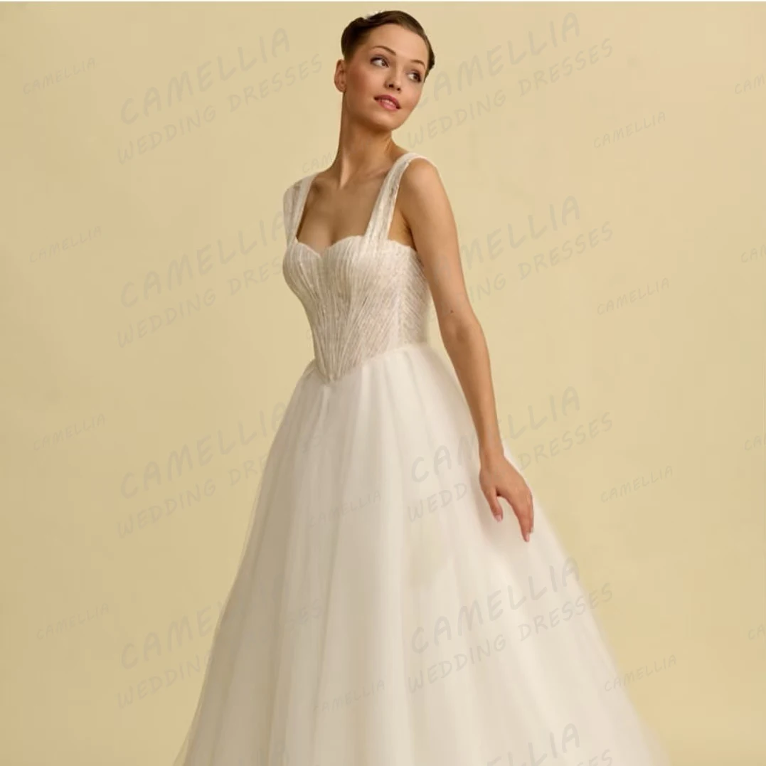 

Simple Wedding Dresses Women's Lace-Up Sleeveless A Line Bridal Gowns Sexy Sleeveless Tulle Formal Vestidos De Novia Customized