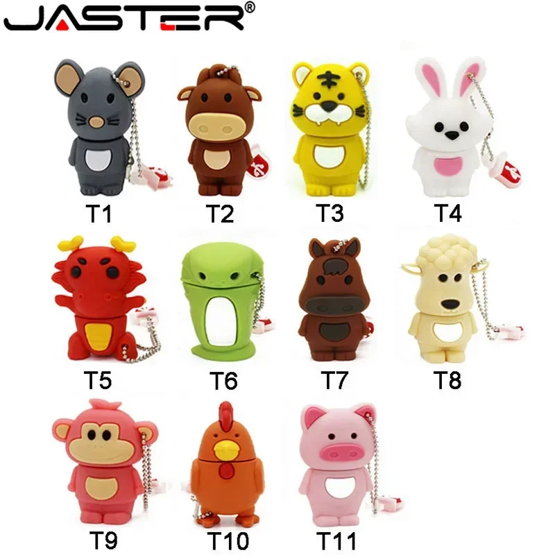 

JASTER Chinese Zodiac Pen Drive 128GB Cartoon Silicone USB Flash Drive 64GB Real Capacity Memory Stick 32GB Creative U Disk 16GB