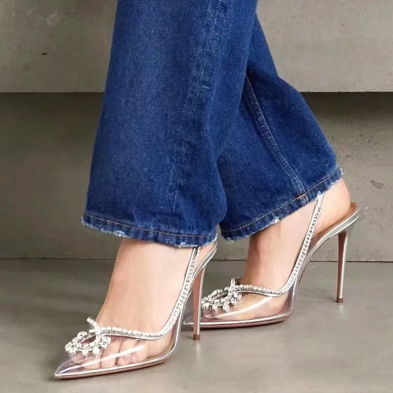 Luxury Rhinestone Hollow out Women Pumps Wedding Shoes Fashion Clear PVC Slingbacks High heels Elegant Summer Party Bridal Shoes