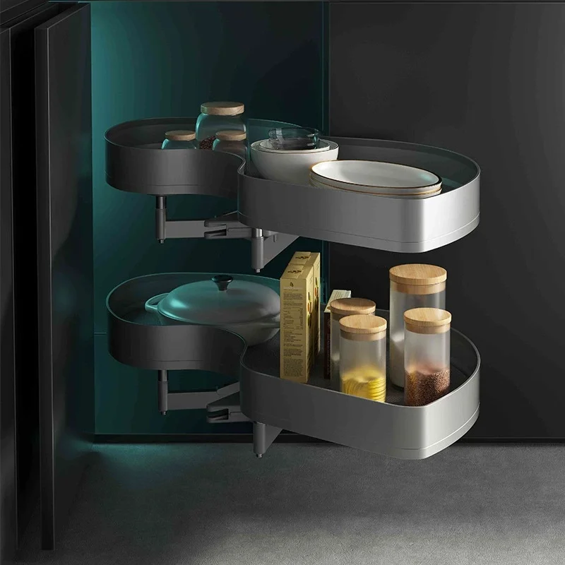 

Aluminum Alloy Dark Gray Luxury Modern Kitchen Cabinet Drawer Multi-functional Damping Rotation Storage Shelf Baskets