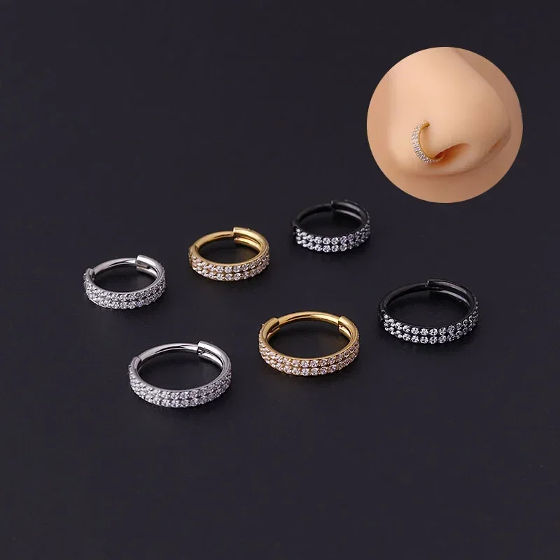 Women's Titanium ZC Nose Rings & Hinged Segment Earrings, Versatile