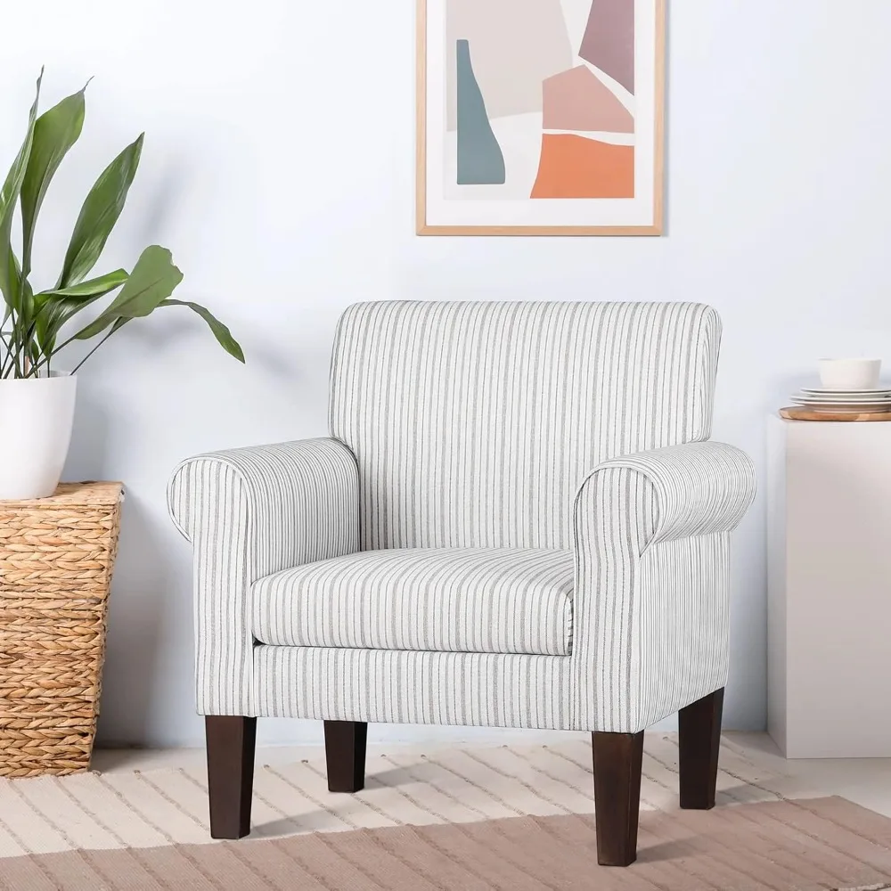 Modern Striped Coffee Chair Comfortable armchair upholstered in linen, comfortable reading armchair with padded seat