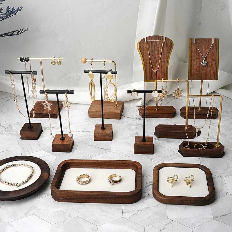 Jewelry Display Stand Necklace Earrings Jewelry Copper Wood Jewelry Display Props Shooting Jewelry Booth Display Pieces