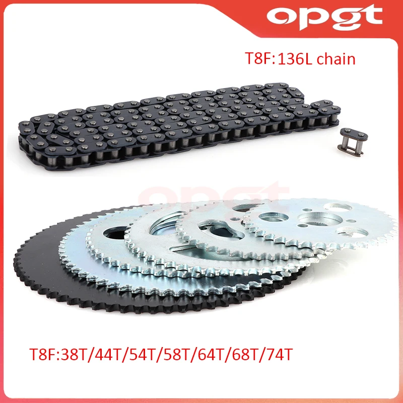 

OPGT 47cc 49cc T8F Chain 136 Links and 38 44 54 58 64 74 Tooth Sprocket for Mini Motorcycle Atv 4 Stroke 2 Stroke Engine Parts