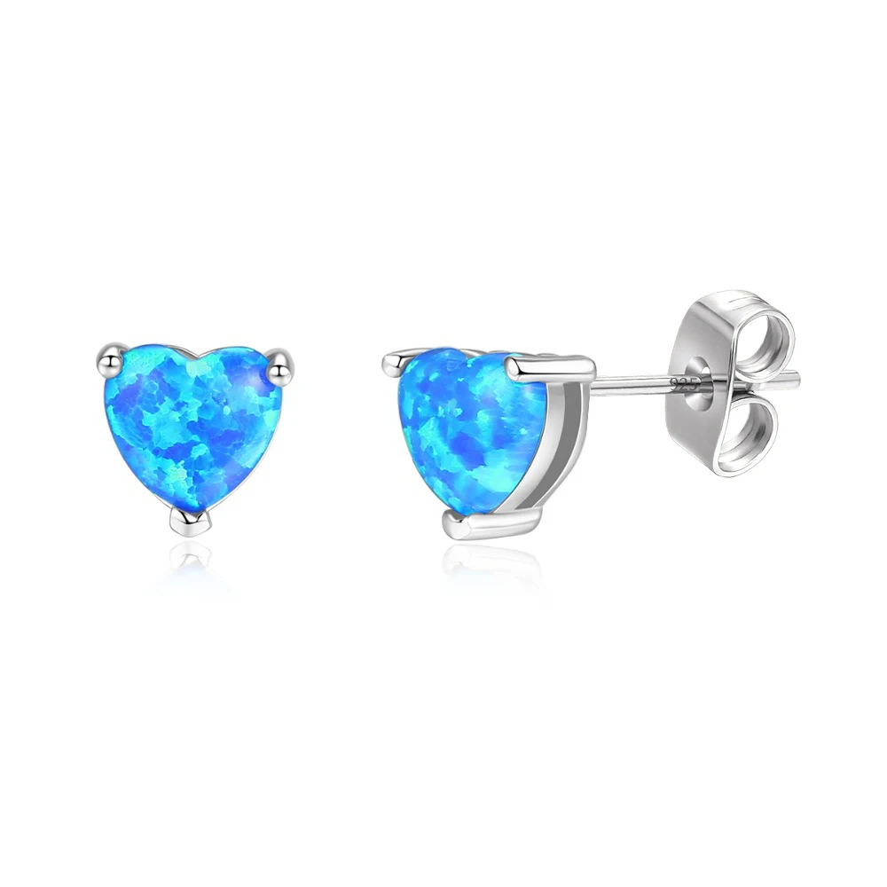 

CiNily 925 Sterling Silver Stud Earrings for Women Blue Opal Heart Shaped Earring Trendy Jewelry Christmas Valentine's Day Gifts