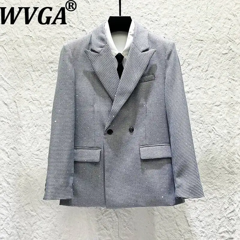 WVGA Spring Autumn New Men Personalized Design Blazer Hot Diamond Embellishments Houndstooth Pattern Trendy Retro Jackets W26281