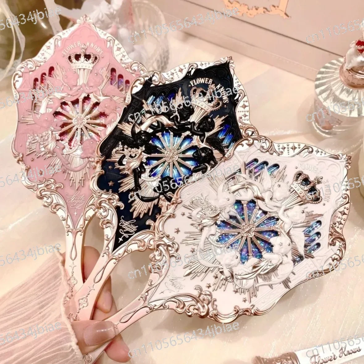 Weißer, blauer, rosa und schokoladenfarbener Feen-Design-Spiegel, Handspiegel der Moonlight Mermaid Serie, limitierte Auflage