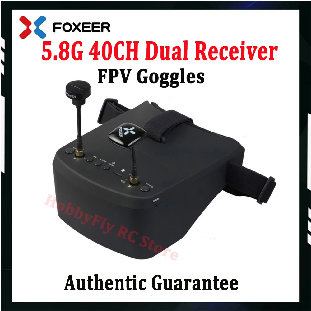 Foxeer 5.8G 40CH Dual Receiver FPV Goggles 300cd/m2 Built-in 1430mAh Battery W/ ECHO Panel Pagoda Pro Antenna DVR for FPV Drone