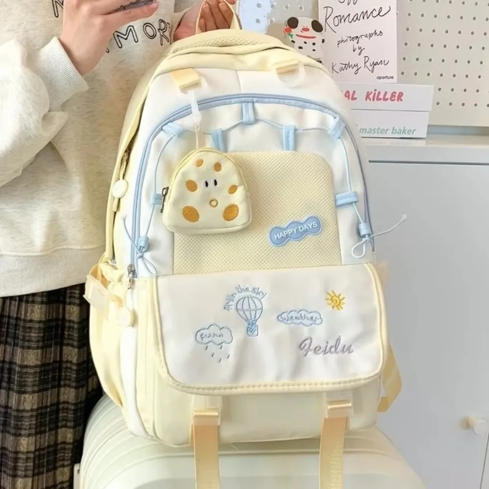 

Trendy nylon Backpack Large Capacity Multi-color Students School Bag Lightweight With coin purse Shoulders Bag Women's