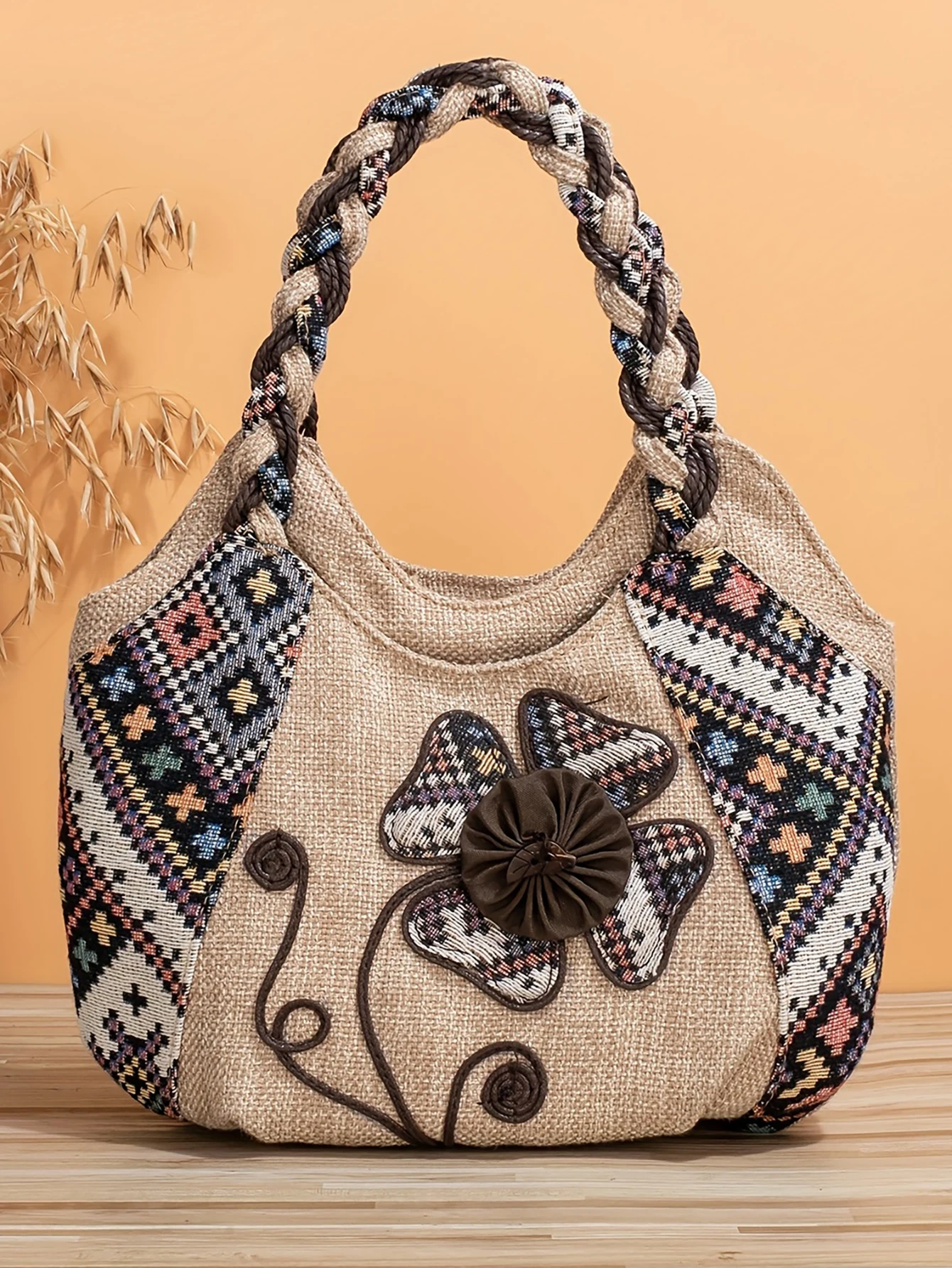 Floral embroidered handbags, woven bags, retro ethnic hobo bags, bohemian handbags, lightweight shoulder bags, armpit bags