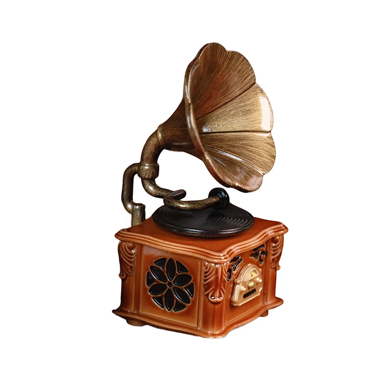 뉴 레트로 인형집 미니어처 그래모폰 음악 포함 미니 포노그래프 레코드 시뮬레이션 그래모폰 인형집 장식 인형 액세서리