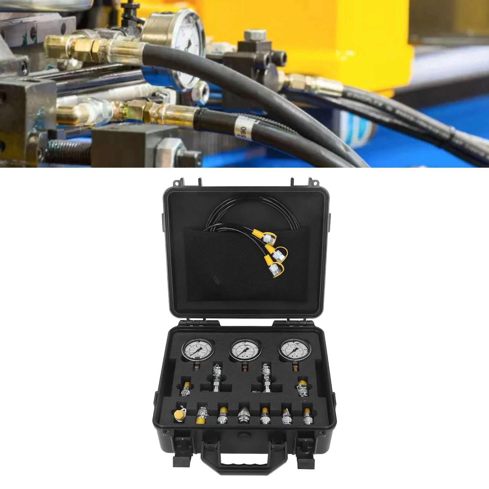 Hydraulic Pressure Test Kit 3 Test Hoses 11 Test Couplings 10 Tee Connectors Hydraulic Test Gauges Set