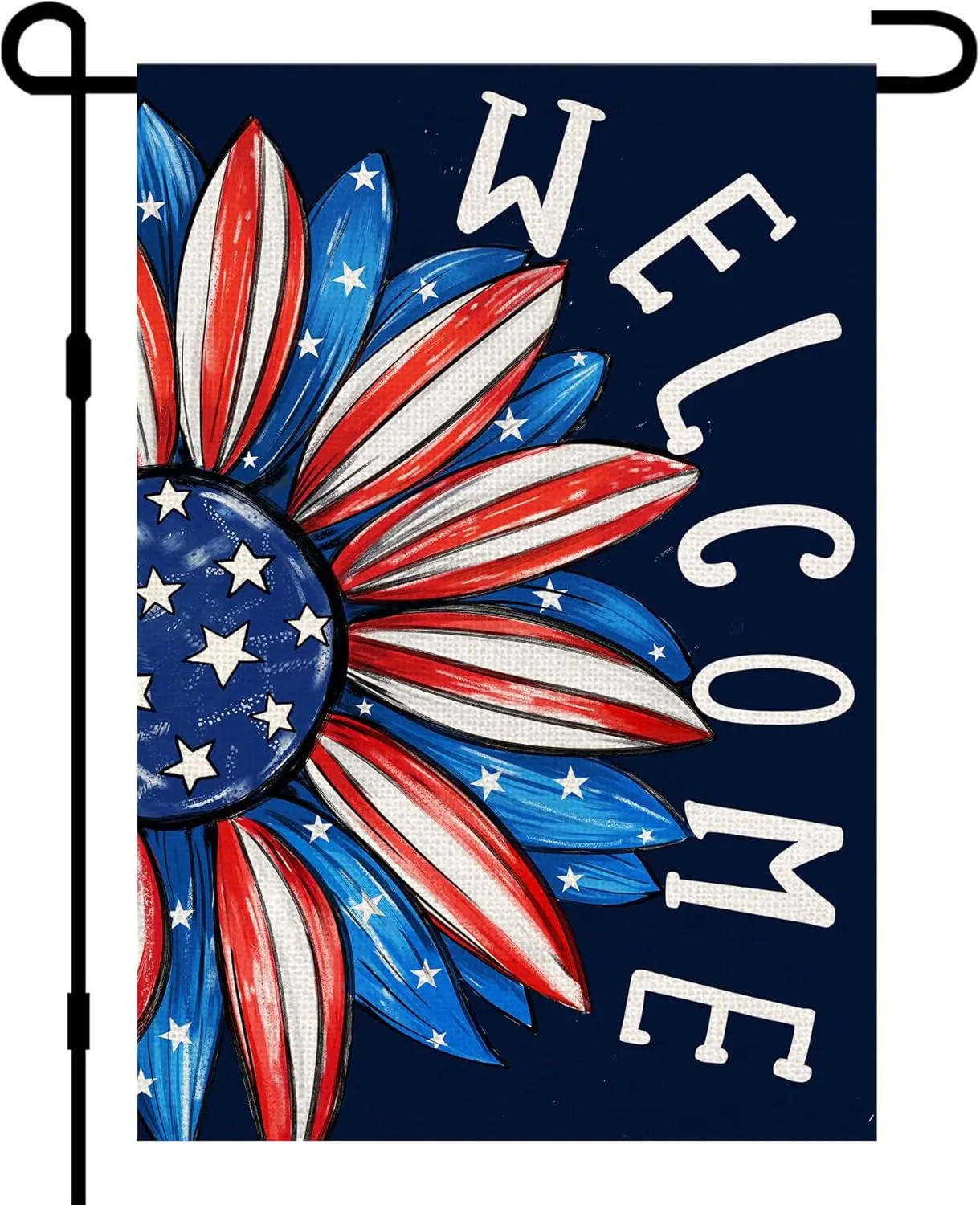 Patriotic 4th of July Garden Flag 12x18 Inch Double Sided Outside, Memorial Day Independence Day Sign Floral Daisy Welcome S jjp